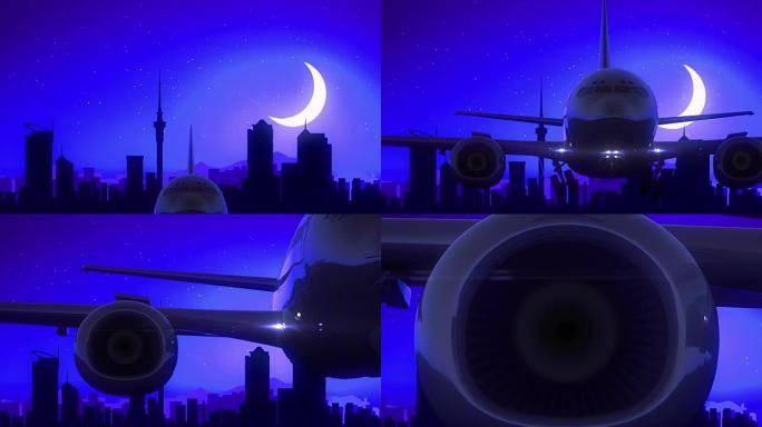 奥克兰新西兰起飞月亮之夜蓝色天际线旅行