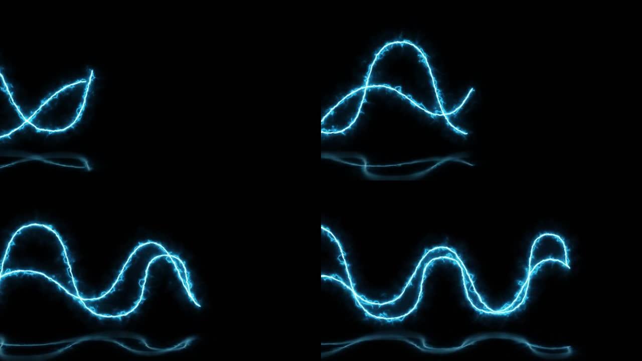 抽象明亮的蓝色线条光能电魔法与反射和火焰抽象背景。视频4k，60 fps