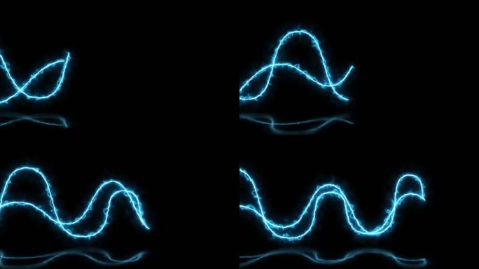 抽象明亮的蓝色线条光能电魔法与反射和火焰抽象背景。视频4k，60 fps