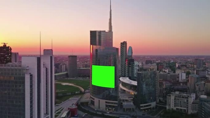 城市摩天大楼上的空白广告广告牌鸟瞰图