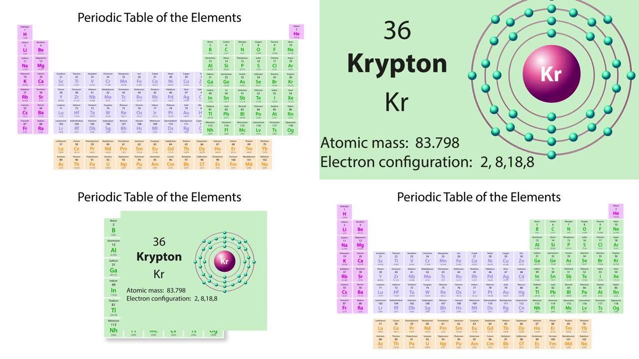 元素周期表的氪 (Kr) 符号化学元素