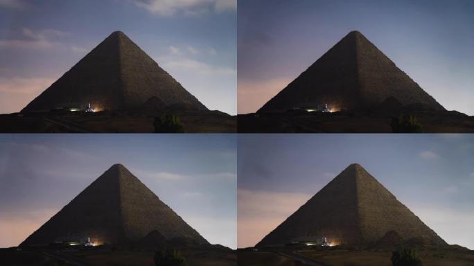 夜间吉萨金字塔的时光倒流