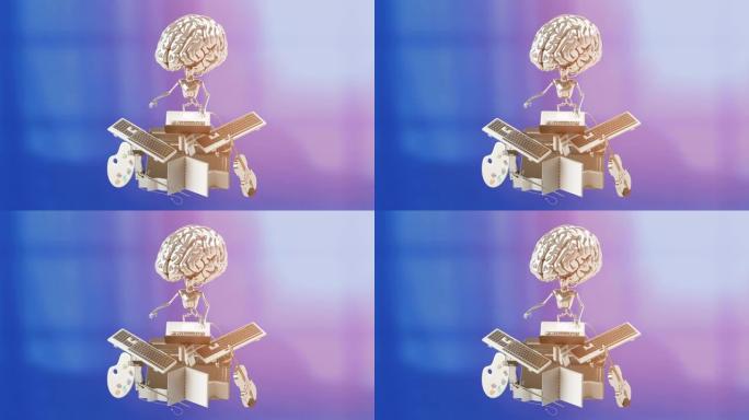 以机器人大脑的形式在互联网上创建内容的人工智能概念3d渲染