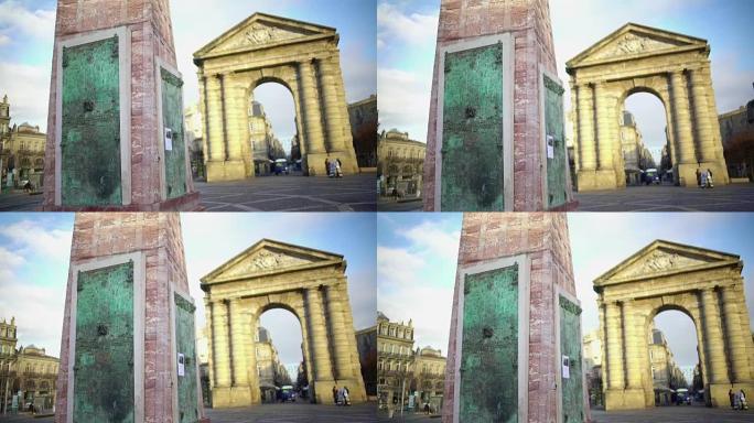 法国波尔多维多利亚广场的酿酒纪念碑和古代拱门