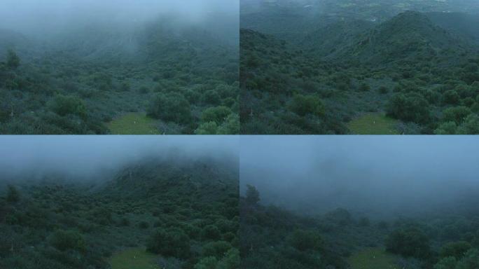 雾覆盖群山延时，怪异的地方，神秘的气氛，惊悚片