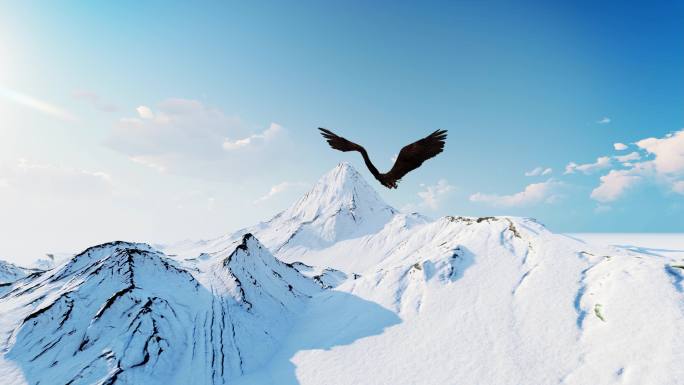 老鹰雄鹰飞过雪山山峰开场片头大气壮观动画