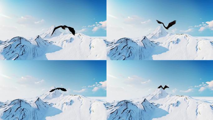 老鹰雄鹰飞过雪山山峰开场片头大气壮观动画