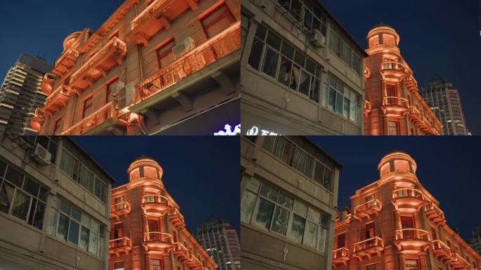 武汉夜晚江汉路步行街老建筑细节灯光外观