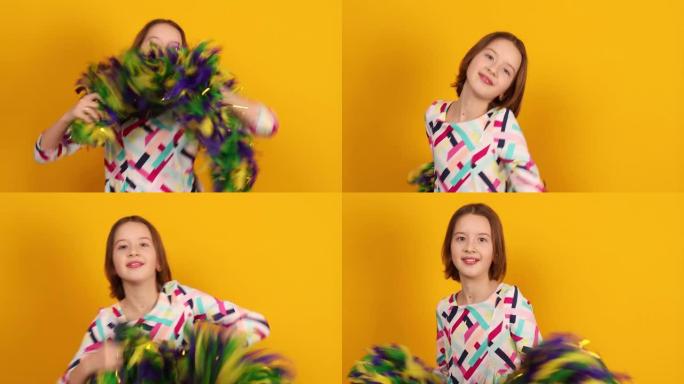一个戴着彩色巴西狂欢节面具的快乐少女