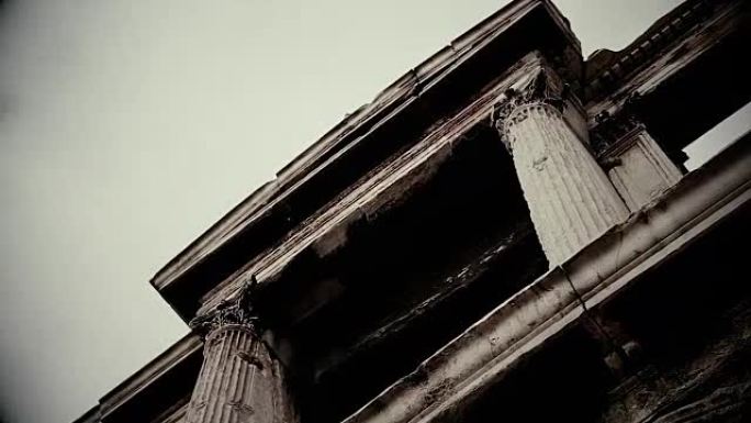 恐怖电影中的神秘闹鬼建筑，可怕的古代石头建筑