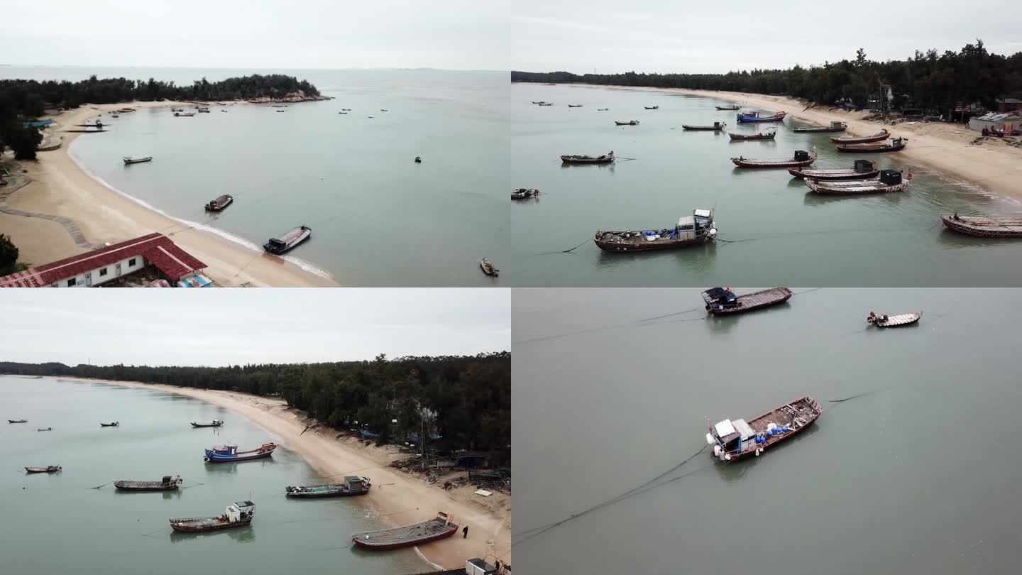 湄洲岛海边渔船小船航拍