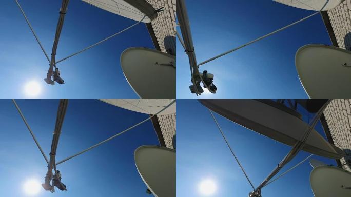 带有卫星天线的建筑物，用于接收电视或无线电信号
