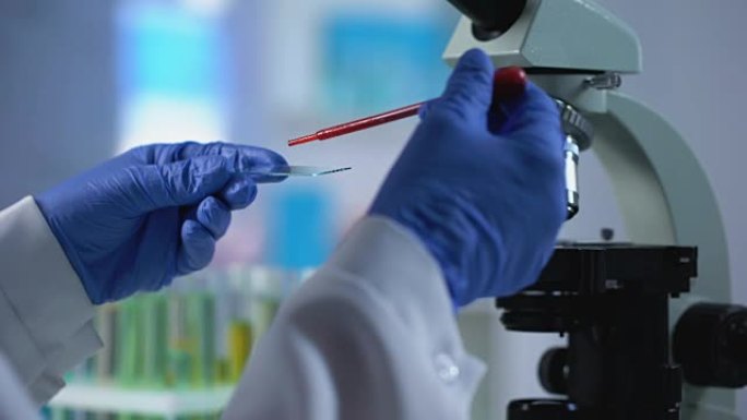 实验室助理采集血液样本进行遗传学检查，微生物学
