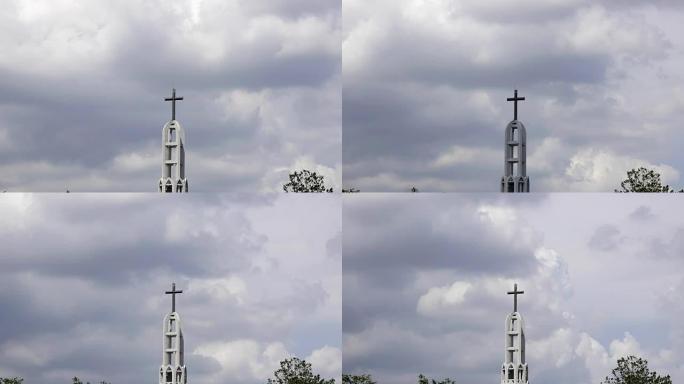 时间流逝: 基督的十字架和云的天空