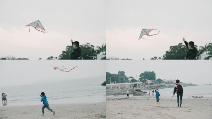 儿童海边放风筝