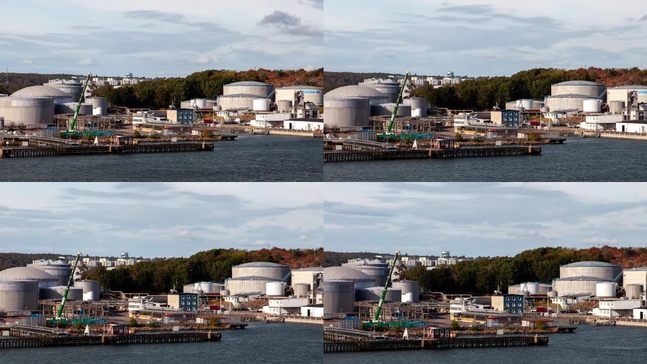 哥德堡港的天然气、化工、油库码头，延时放大