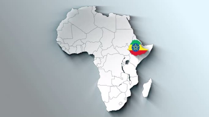 非洲大陆地图显示埃塞俄比亚国家突出显示