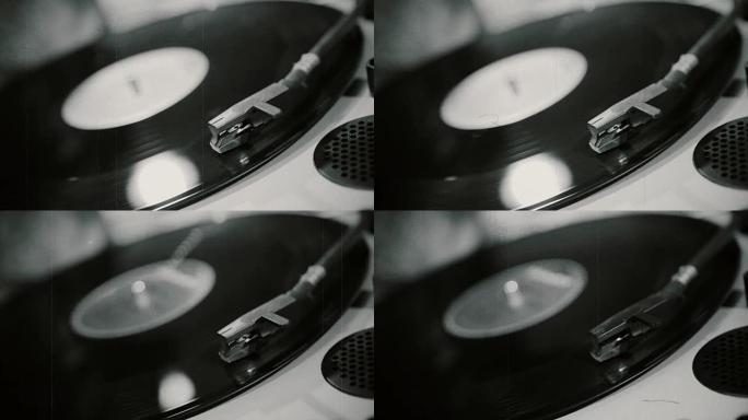 乙烯基唱片在老式留声机上旋转，在复古派对上播放旧音乐