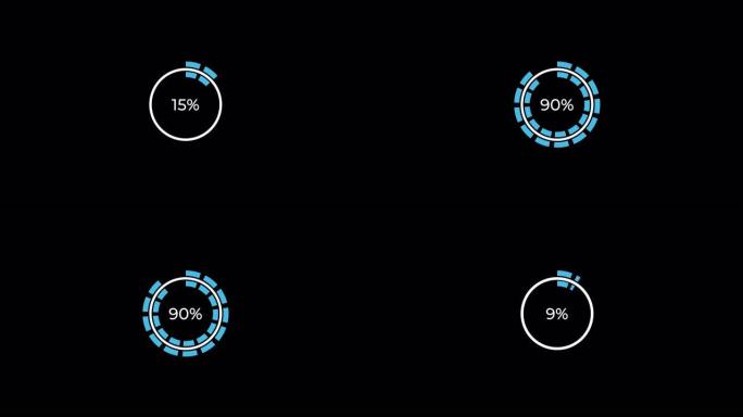 饼图0到90% 百分比信息图表加载圆环或传输，用alpha通道下载动画。