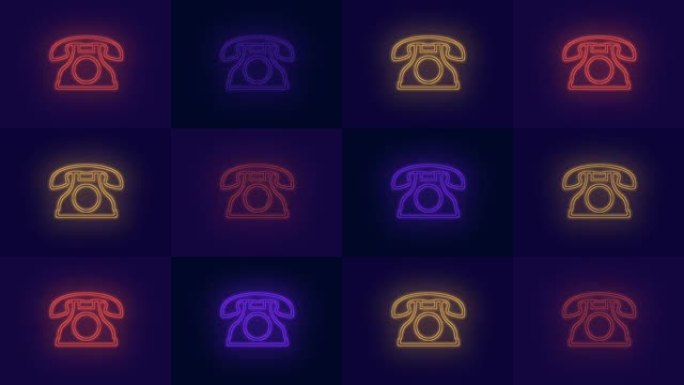 霓虹灯复古电话图案成排，带脉冲光