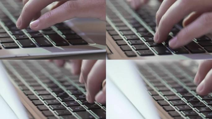 高级博客作者为他的读者撰写新评论，笔记本电脑上的特写镜头