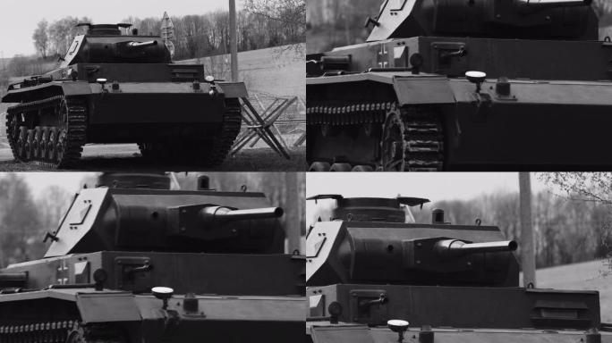 德国国防军一辆轻型装甲坦克进入阵地。德国国防军第二次世界大战汽车。装甲战斗坦克。第二次世界大战战役的