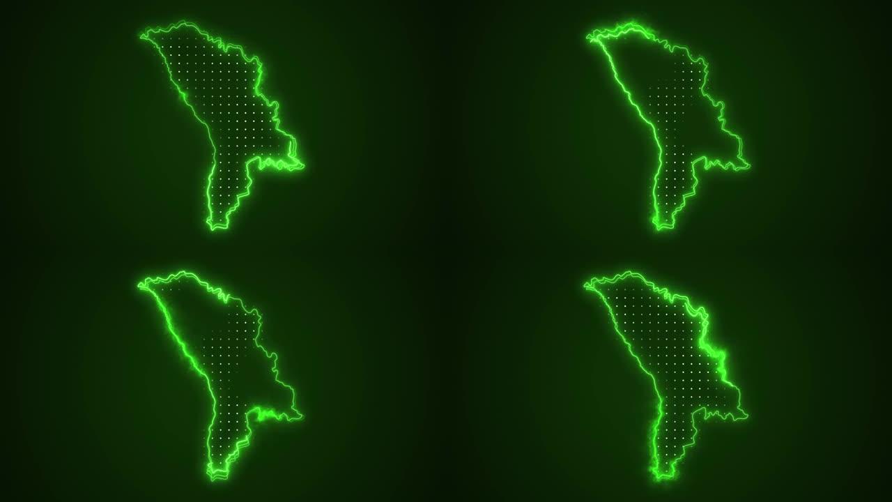 霓虹绿色摩尔多瓦地图边框轮廓循环背景