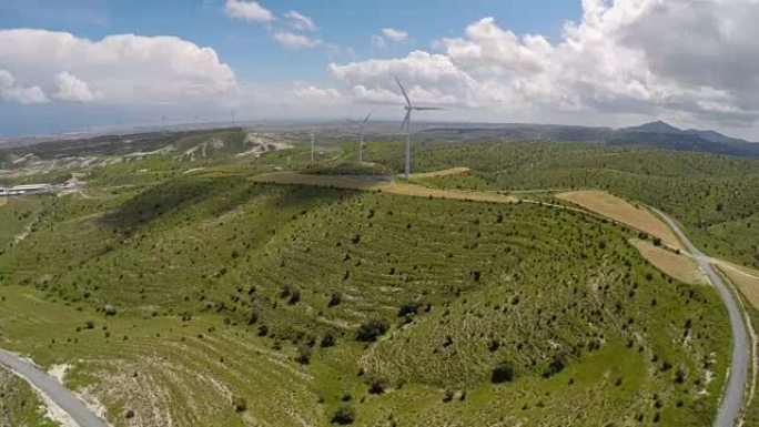 地中海的替代能源，风力涡轮机的鸟瞰图