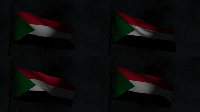 夜间动画无缝循环国旗-苏丹
