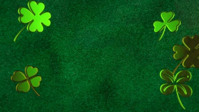绿色纹理上的特写爱尔兰三叶草图案