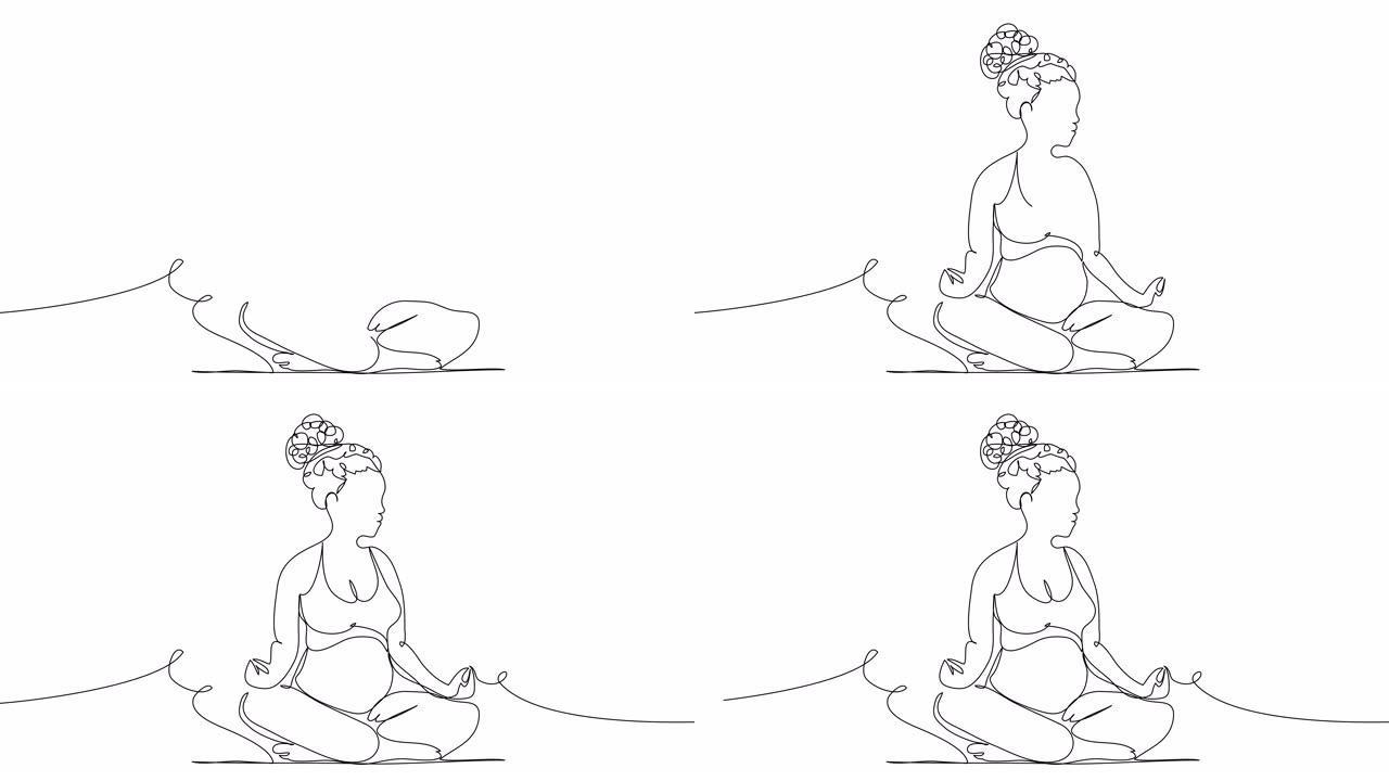 自画一名孕妇在莲花姿势冥想。