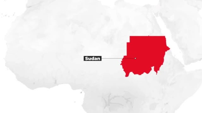 显示苏丹的世界地图。从上方放大。国家红色在地图上突出显示。