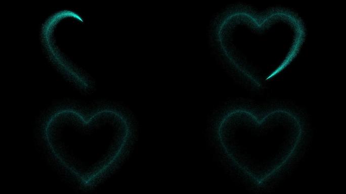 情人节概念-心形-闪亮心形粒子动画-4K，粒子心形闪耀-2月14日情人节-节日。爱情，情感，心形，情