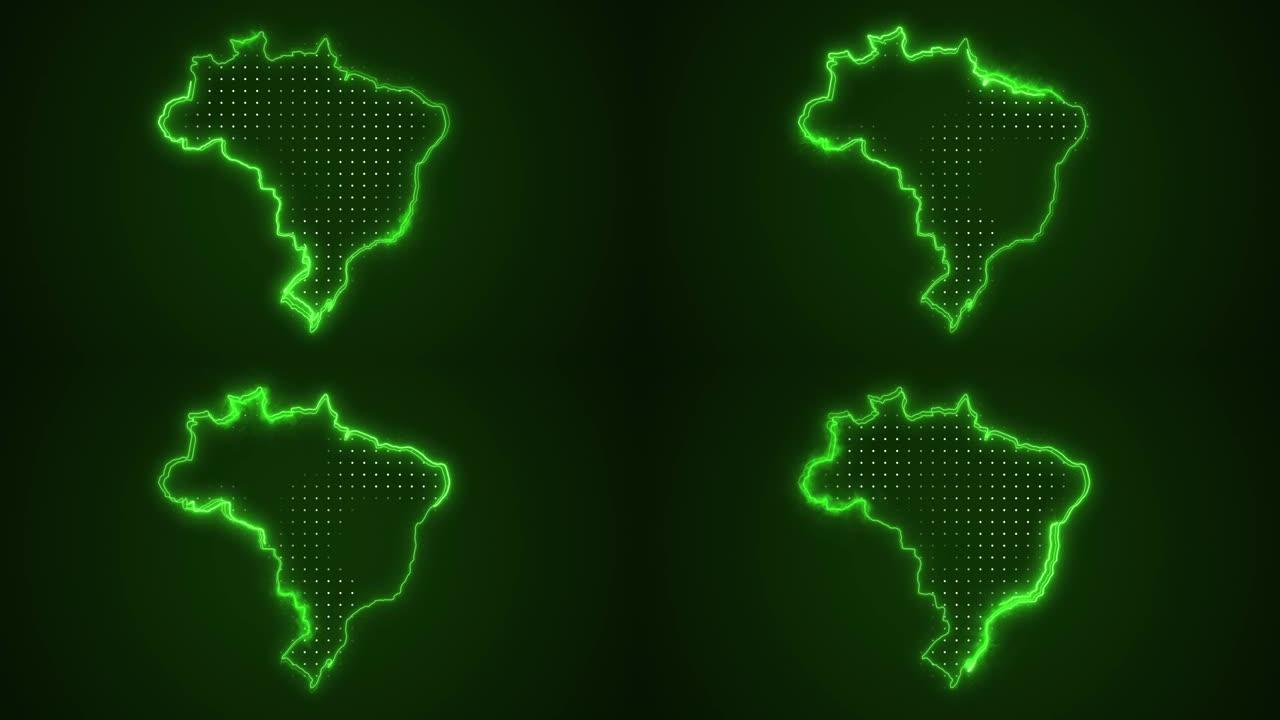 霓虹绿色巴西地图边框轮廓循环背景