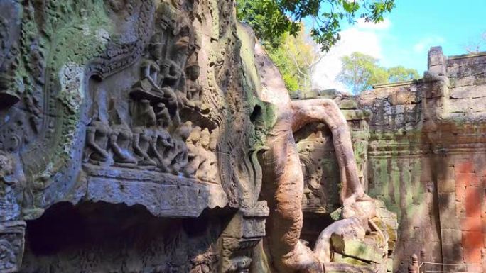 神秘的古代遗迹Preah Khan寺-柬埔寨著名的地标，吴哥窟的寺庙建筑群。柬埔寨暹粒。