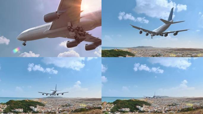 西班牙马拉加客机飞行和降落。飞机概念