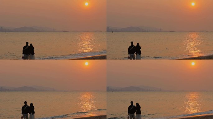 海边日落情侣背影唯美爱情