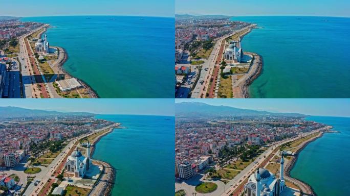 土耳其地震后伊斯肯德伦港的鸟瞰图。