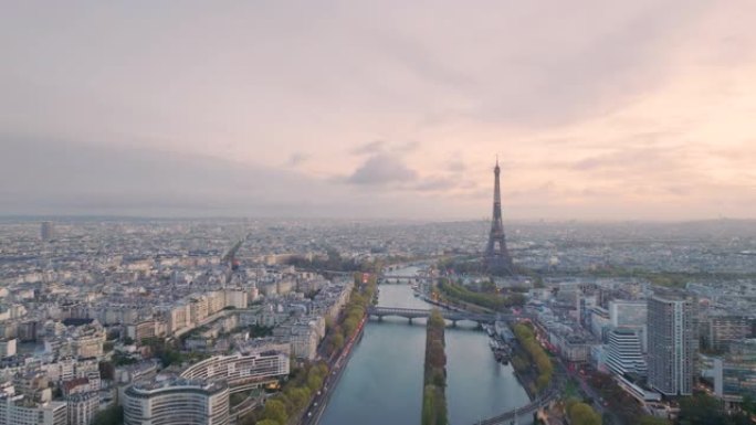 欧洲埃菲尔铁塔的巴黎城市景观鸟瞰图。
