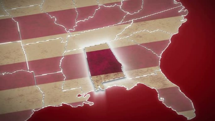 美国地图，阿拉巴马退出，所有州可用。红色的