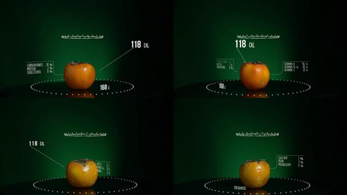 柿子与维生素、微量元素矿物质的信息图。能量、卡路里和成分