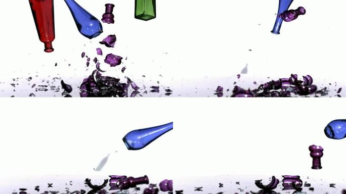 彩色玻璃瓶掉落破碎