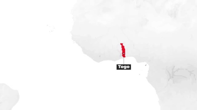 显示多哥的世界地图。从上方放大。国家红色在地图上突出显示。