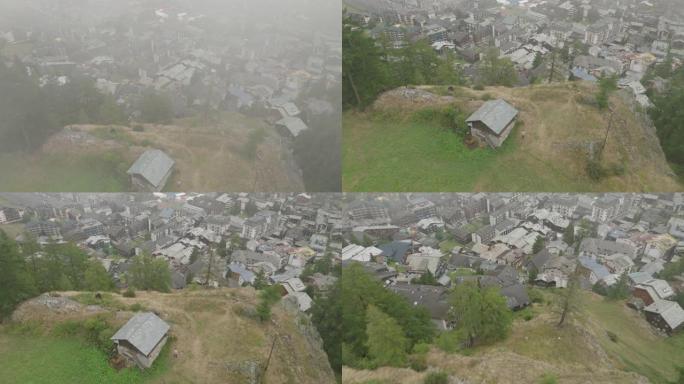 空中无人机拍摄了采尔马特的小山村