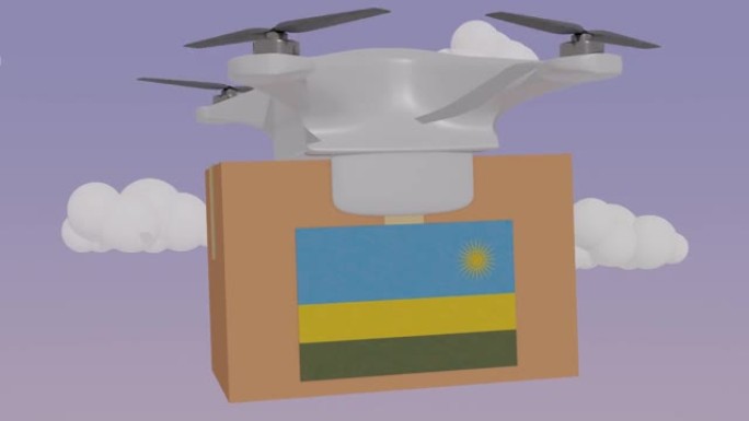 动画无人机携带带有卢旺达国旗的包裹