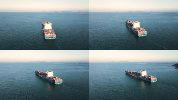 远洋集装箱船航拍、飞越货柜船、货运