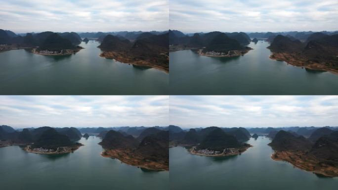 广西靖西渠洋湖自然风光喀斯特地貌山水航拍