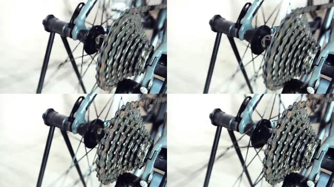4K: 自行车车轮旋转，特写镜头