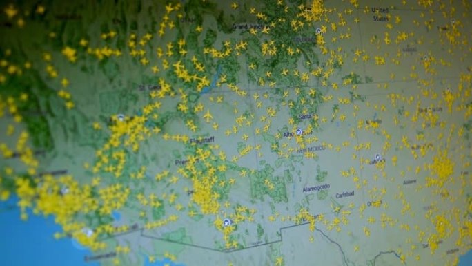 美国北美空中交通地图飞机图标卫星拍摄城市电脑屏幕拍摄