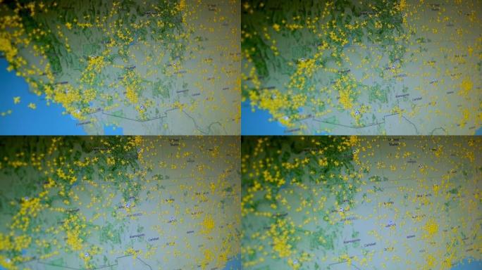 美国北美空中交通地图飞机图标卫星拍摄城市电脑屏幕拍摄